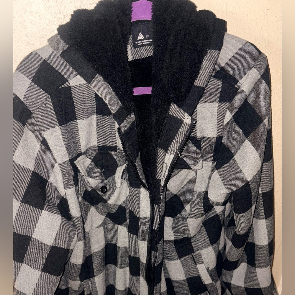 Black and white plaid Utility Jacket with Black and Gray Design